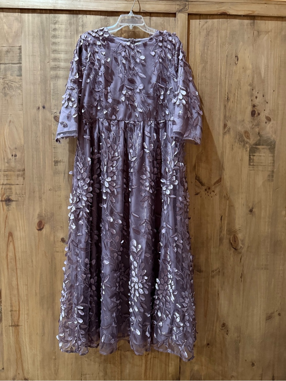 Dainty Jewells Lavender Lilac Embroidered Leaf A-Line Dress